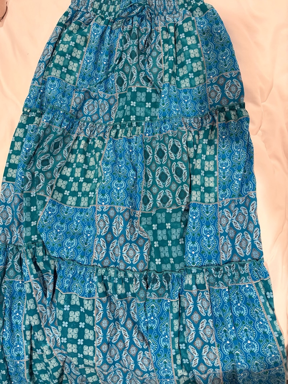 Women's Blue Teal Patchwork Maxi Skirt